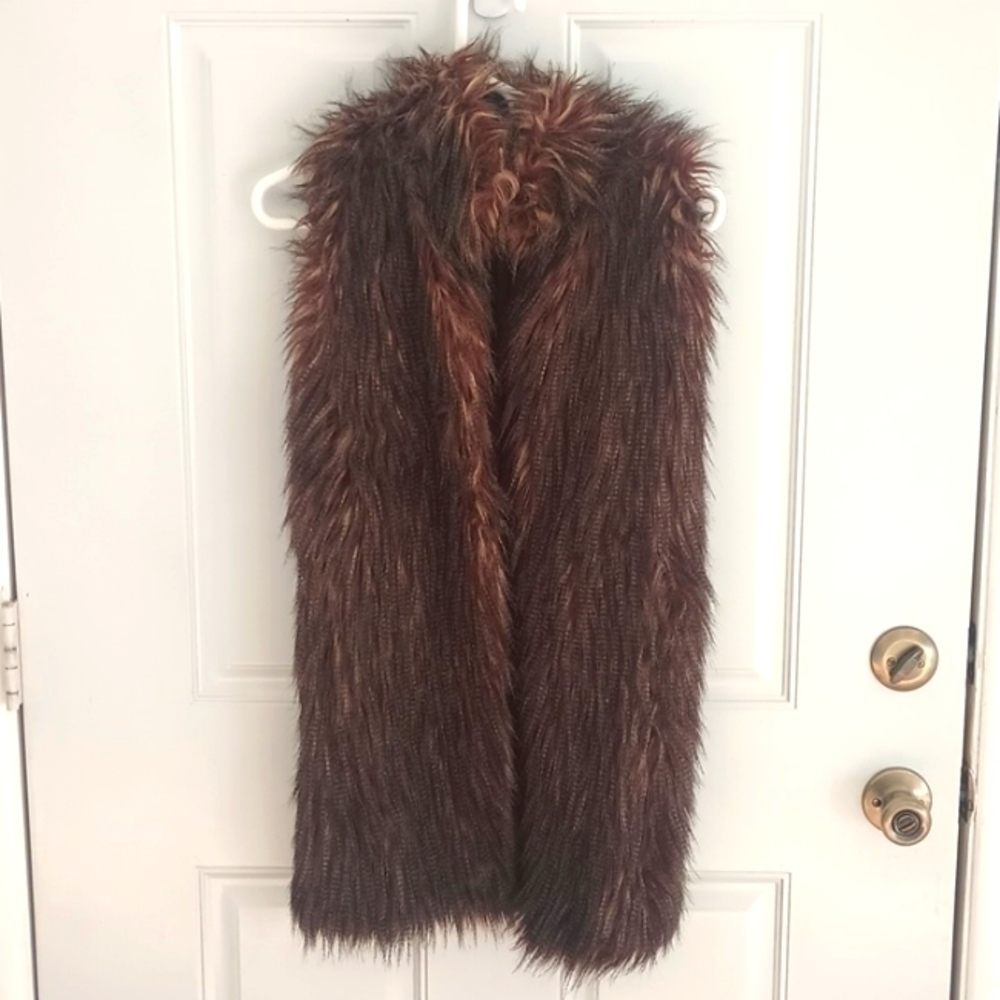 RXB faux feather faux fur mid length sweater vest size S